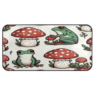 Imagem de Burbuja Tapete de cozinha sapo cogumelo 51 x 99 cm, tapete lavável antiderrapante com suporte de borracha, tapete para cozinha, sala de estar, banheiro, decoração de casa