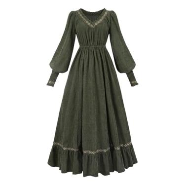 Imagem de NSPSTT Victorian Dress for Women Green Renaissance Dress Plus Size V Neck Long Sleeve Medieval Costume,Size XXL