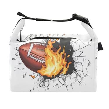 Imagem de STAYTOP Lancheira de rugby de chamas 3D com fivela de alça, lancheira isolada para meninos e meninas lancheira para trabalho escolar