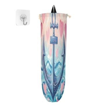Imagem de xigua Suporte de saco plástico âncora do mar coração suporte de parede com cordão, pacote com 2, saco de compras reutilizável decoração organizadora para bolsas, meias, roupas íntimas e gravatas