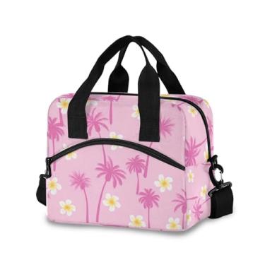 Imagem de Burbuja Lancheira térmica com flores tropicais palmeiras para mulheres e homens, lancheira portátil com alça de ombro removível, lancheira para viagem, piquenique, escritório, trabalho