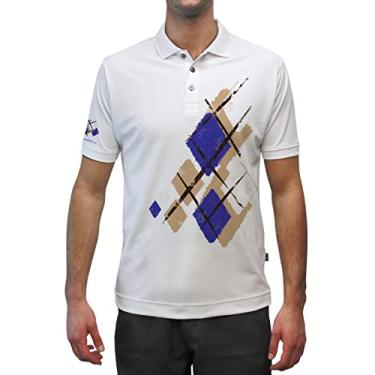 Imagem de Camisa polo masculina de golfe Dry Fit, ótima para esportes e todas as atividades ao ar livre - Argyle Utopia - WWWW: cáqui/azul-royal/branco - grande com meias