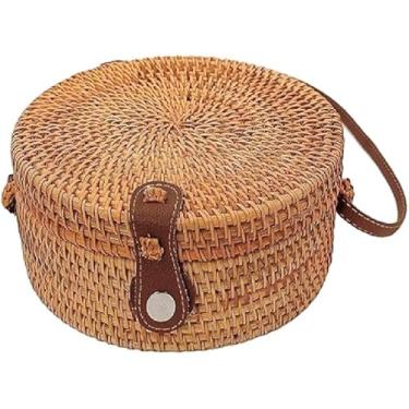 Imagem de Bolsa De Bambu Redonda Feminina Com Alça Fixa Transversal Forrada Verão