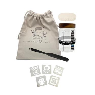Imagem de Conjunto de pote para iniciantes de massa fermentada de 946 ml – Frasco de vidro com faixa de medição, tampa de madeira e capa de lona, espátula longa, bolsa de armazenamento com cordão + estênceis de