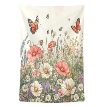 Imagem de STAYTOP Tapeçaria de parede de flores silvestres e borboletas para decoração de casa decoração de dormitório sala de estar quarto tapete de parede (60 × 51 polegadas)