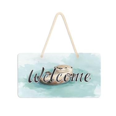 Imagem de Burbuja Linda placa de boas-vindas de lontra para porta da frente, placa de boas-vindas de PVC para decoração de férias de casa de fazenda, 15 x 28 cm