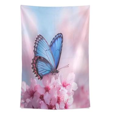 Imagem de STAYTOP Tapeçaria linda borboleta azul tapeçaria para decoração de casa decoração de dormitório sala de estar quarto tapete de parede (80 × 60 pol)