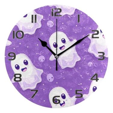 Imagem de YETTASBIN Relógio de parede fantasma de Halloween, silencioso, sem tique-taque, operado por bateria, relógio redondo decorativo criativo para cozinha, sala de estar, banheiro, decoração de escritório