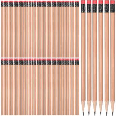 Imagem de TecUnite 120 lápis hexagonais de madeira não afiados nº 2 com borracha para adultos, presentes para exames escolares, arte, aprendizagem, escritório, esboços, (cor de madeira)