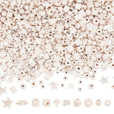 Imagem de UNICRAFTALE 600 peças de contas brancas de imitação de turquesa, 5 estilos, contas de acrílico de estrela do mar, cruz do mar, espaçadores de cubo redondo para fazer joias, pulseiras, artesanato faça