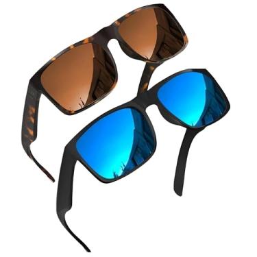 Imagem de grinderPUNCH Óculos de sol masculinos extragrandes GG com ajuste de cabeça grande, armação extra larga para homens, cabeças grandes, 2GG grandes (embalagem com 2 tartarugas e espelho azul)