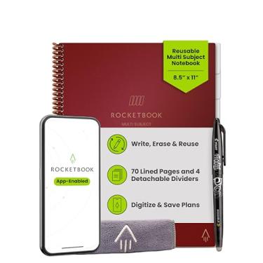 Imagem de Rocketbook Caderno inteligente reutilizável multidisciplinar, tamanho carta 21 x 28, páginas pautadas em marrom, contém divisórias para notas de assuntos escolares, conectadas ao aplicativo, apagável,