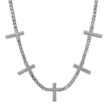 Imagem de Colar feminino totalmente gelado – Corrente de tênis hip hop ajustável de 45,7 cm com diamantes simulados, joia moderna para presente, One Size, Metal, Zircônia cúbica