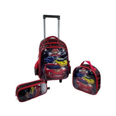 Imagem de Kit mochila escolar 2 rodas lancheira e estojo speed car - Santino, Ve