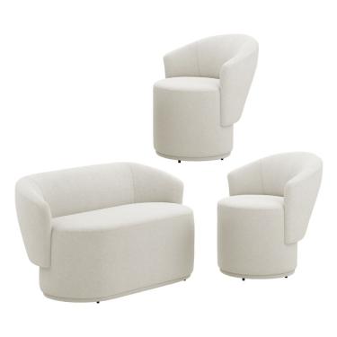 Imagem de Kit 02 Poltronas E 01 Namoradeira Orgânica Mavi Bouclê Creme - Desk Design