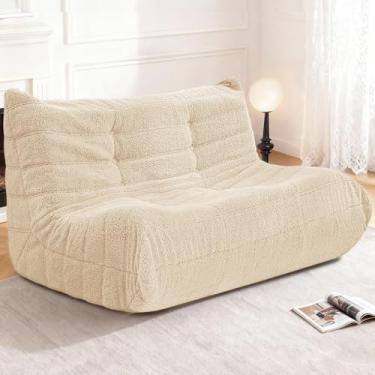 Imagem de Cansunna Bean Bag poltrona para sofá grande, pufe para adultos, lareira, espreguiçadeira, saco de feijão com espuma viscoelástica para casa, apartamento ou local de jogos (peluche cáqui)