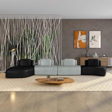 Imagem de Sofá Ilha Sala de Estar Dakota 4 Módulos 626cm Encostos Almofadas Soltas PU Preto/Cinza G33 - Gran Belo