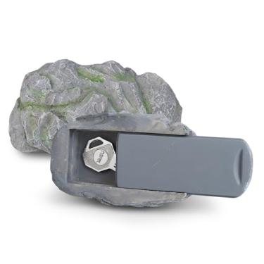Imagem de Meejune Esconda uma chave do lado de fora em pedra falsa, porta-chaves sobressalente para jardim e quintal, armazenamento oculto de pedra falsa para segurança - cinza