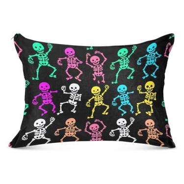 Imagem de Fronhas de flanela preta de esqueletos engraçados com zíper fronhas tamanho queen king size fronha fofa para cama de casa, tamanho king, 50,8 cm x 101,6 cm