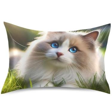 Imagem de Ragdoll Capa de almofada de cetim estampa de gato almofada refrescante animal fofo padrão queen king size roupa de cama para casa, tamanho king, 101,6 cm x 50,8 cm
