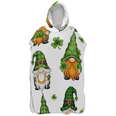 Imagem de Joisal Poncho de surfe para adultos trocador de roupa de banho com capuz bonito absorvente fofo gnomo trevo verde ponchos femininos com capuz