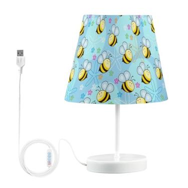 Imagem de Joisal Abajur de mesa com desenho animado com porta USB, lâmpadas de quarto com abajur luz noturna
