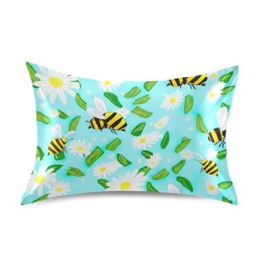 Imagem de Travesseiros padrão King Queen Slips Playful Bees White Daisies Blue Satin Pillow Print Animal Print Cooling Throw Pillow Decor King Size 101.6 cm x 50.8 cm