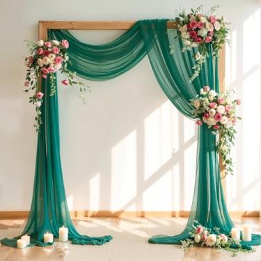Imagem de Tecido drapeado para arco de casamento, 1 painel de 18 m, cortina de chiffon transparente verde esmeralda 6 jardas para decoração de festa de aniversário de cerimônia de casamento