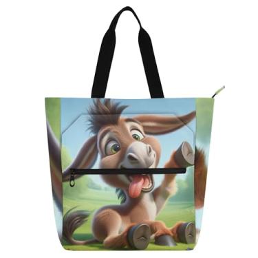 Imagem de GAIGEO Silly Donkey Bolsa de trabalho engraçada de lona para escola universitária bolsa de professores com compartimentos