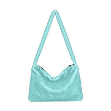 Imagem de GAIGEO Bolsa de ombro feminina de Natal com textura brilhante vermelha, bolsa de ombro média para mulheres, bolsas de outono, Cor ciano, One Size
