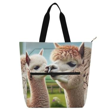 Imagem de GAIGEO Sacolas femininas de lona para trabalho de alpaca fofa com lhama bolsa de mão de professor com compartimentos
