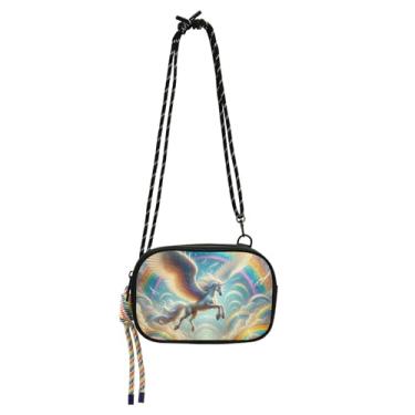 Imagem de TSENQUE Bolsa feminina com estampa floral de unicórnio e arco-íris, bolsa pequena para celular, bolsas de ombro, pochete de viagem