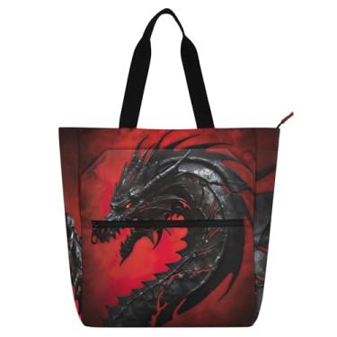 Imagem de Bolsas de trabalho femininas de dragão preto e vermelho com zíper, bolsa para professores, presente para amantes de livros