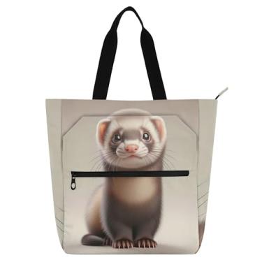 Imagem de GAIGEO Linda bolsa de trabalho feminina com estampa de animal furão, bolsa de lona para faculdade, escola, presente diário para amantes de livros