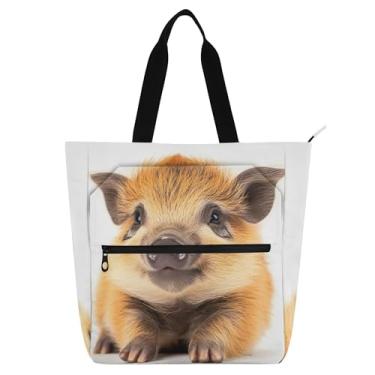 Imagem de GAIGEO Linda sacola marrom leitão para crianças e mulheres, escola, trabalho, bolsa de ombro com zíper de lona