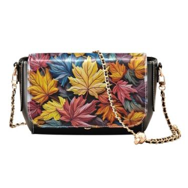 Imagem de GAIGEO Bolsa tiracolo de couro com duas flores pintadas, bolsas transversais de couro para mulheres, bolsas transversais de couro, Folhas de bordo de outono - 2, One Size