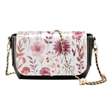 Imagem de GAIGEO Bolsa tiracolo feminina preta e marrom floral decorativa com alça de corrente dourada, Flores botânicas em aquarela - 4, One Size