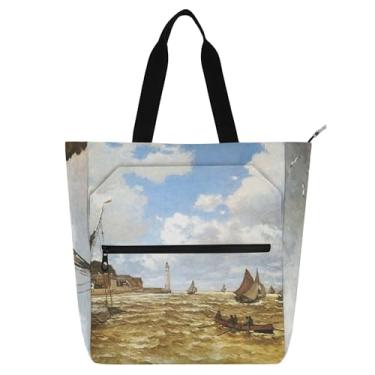 Imagem de GAIGEO Bolsa feminina Claude Monet com estampa boca do Sena para trabalho, lona, praia, escola, bolsa de viagem com compartimentos