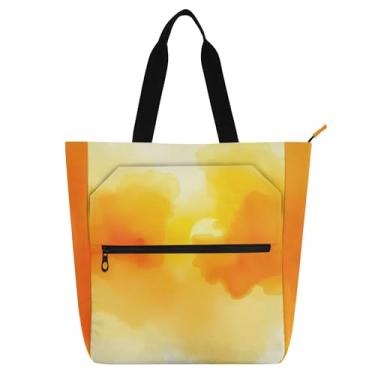 Imagem de Sacola feminina laranja amarela aquarela bolsa de trabalho lona praia escola bolsas fofas bolsas infantis presente para amantes de livros