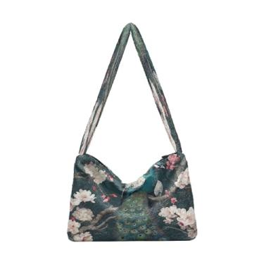 Imagem de Sunflowers are Orange Plush Underarm Bag, Bolsa de ombro com zíper, bolsa de ombro média para mulheres, Flores de pavão e cerejeira-3, One Size