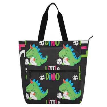 Imagem de GAIGEO Sacola feminina fofa de dinossauro verde para trabalho de futebol americano, bolsa de lona para livros de praia, zíper médio, presente para amantes de livros