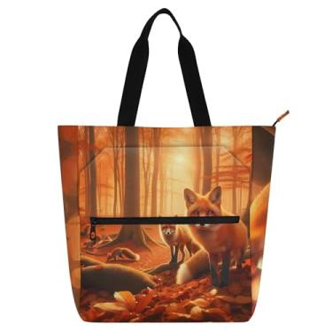 Imagem de GAIGEO Bolsa feminina de trabalho de raposas da floresta de outono com zíper bolsa carteiro para amantes de livros