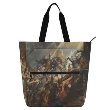 Imagem de GAIGEO Pintura Peter Paul Rubens Fall of Phaeton Bolsas de trabalho femininas bolsa escolar de lona com zíper linda bolsa infantil com compartimentos