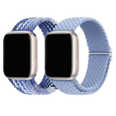 Imagem de Pacote com 2 pulseiras esportivas trançadas elásticas compatíveis com Apple Watch 49 mm, 46 mm, 45 mm, 44 mm, 42 mm, 41 mm, 40 mm e 38 mm para séries 11/10/9/8/7/6/5/4/3/SE/Ultra, 2 homens e mulheres