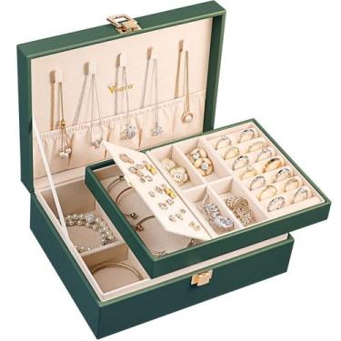 Imagem de Caixa de joias Voova, organizador de couro PU de 2 camadas, 23x17x9 cm