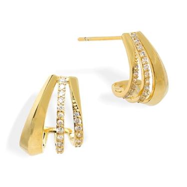 Imagem de Frigotine Brincos femininos de argola aberta de ouro grosso, moderno, strass, zircônia cúbica, geométrico, leve, brincos de formatura, joias modernas, presente, Aço inoxidável, Sem pedra preciosa