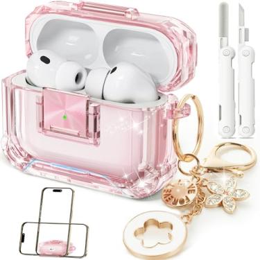 Imagem de Wowwat Capa com trava de segurança para AirPods Pro 3 (2025), capas transparentes para Airpods Pro 3ª geração, TPU macio para iPod Pro 3 com chaveiro fofo e kit de limpeza para mulheres e meninas