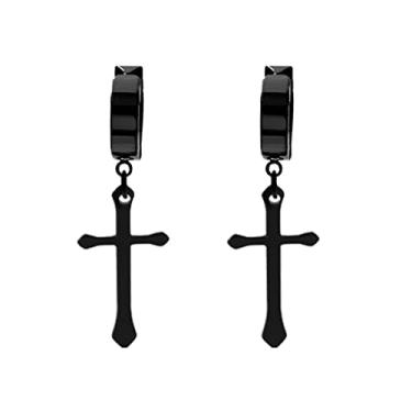 Imagem de Brincos de pingente de cruz exclusivos, presente de aniversário de Natal para homens, mulheres, filha, filho, irmã, aço inoxidável, One Size, Metal, Sem pedra preciosa