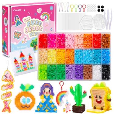 Imagem de Caydo Kit de contas de fusível de 24 cores para meninas, contas de passar a ferro de 5 mm com instruções de padrões, 3 pegadores, chaveiros, acessórios e caixa de presente para projeto de arte e