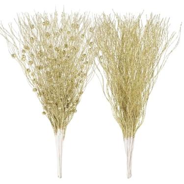 Imagem de Sherika 16 peças de hastes artificiais com purpurina, enfeites de árvore de Natal, palitos brilhantes, galhos brilhantes, ramos para decorações de árvore de Natal 2025, casamento, festa de férias